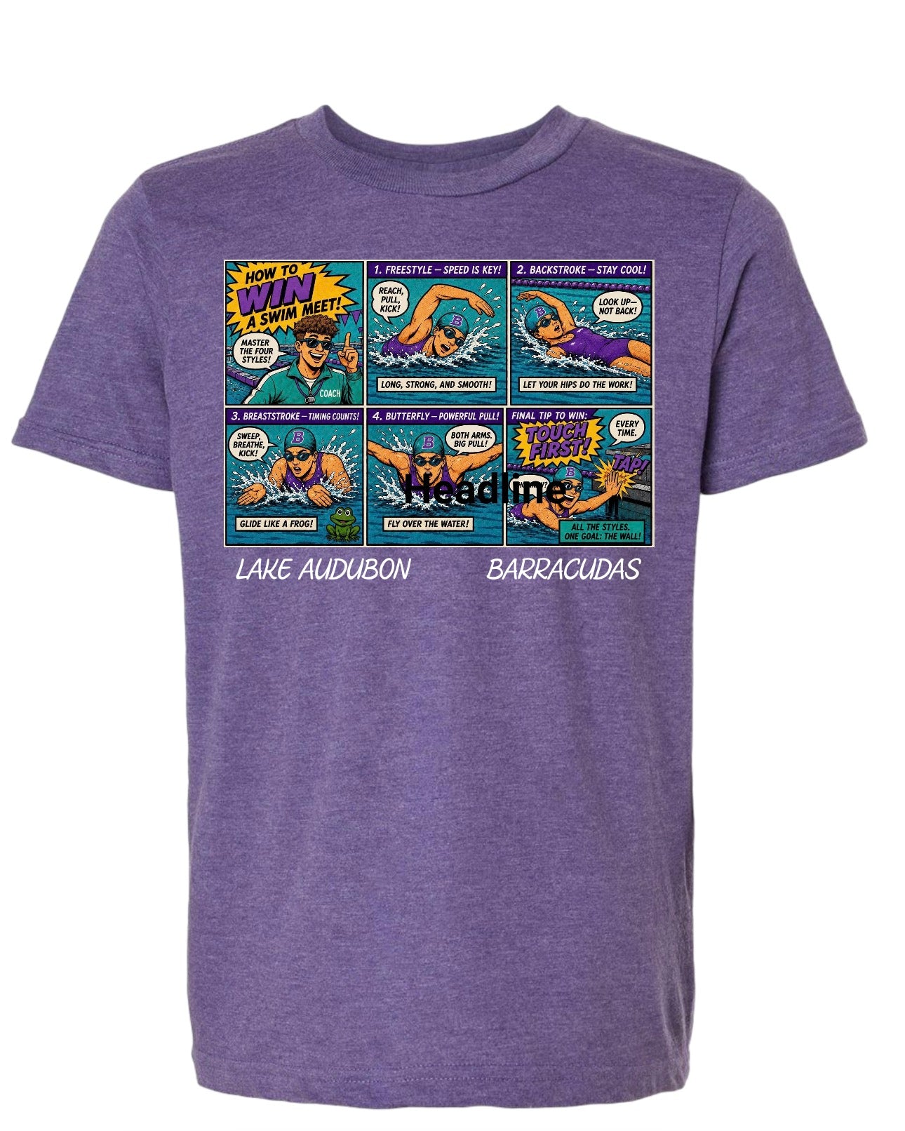 How to Win a Swim Meet Comic T-Shirt  for Adults | Four Strokes Swim Tee