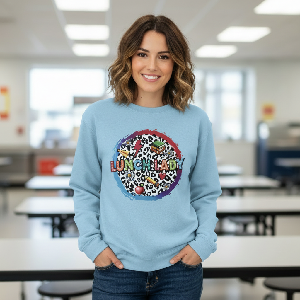 Lunch LadySweatshirt |Cute Leopard Print Cafeteria Staff Crewneck | School Food Service Gift